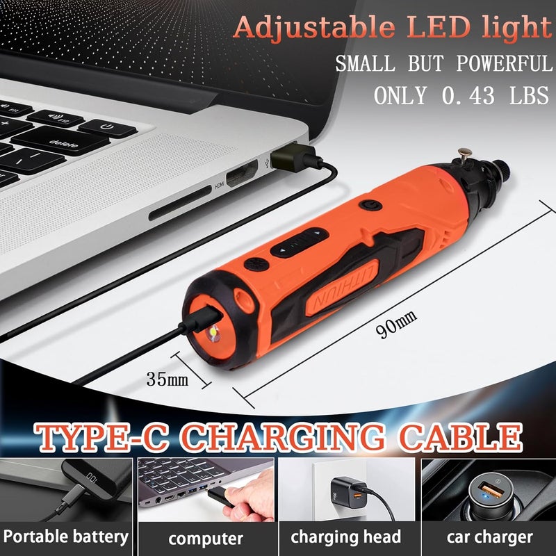 VYRALOFT 4-in-1 Mini Cordless Rotary Tool Set,5-speed USB Charging with 90 Accessories,4V Multi-Purpose Electric Rotary Tool for Sanding,Polishing,Drilling,Etching,Engraving,DIY Crafts - Image 4